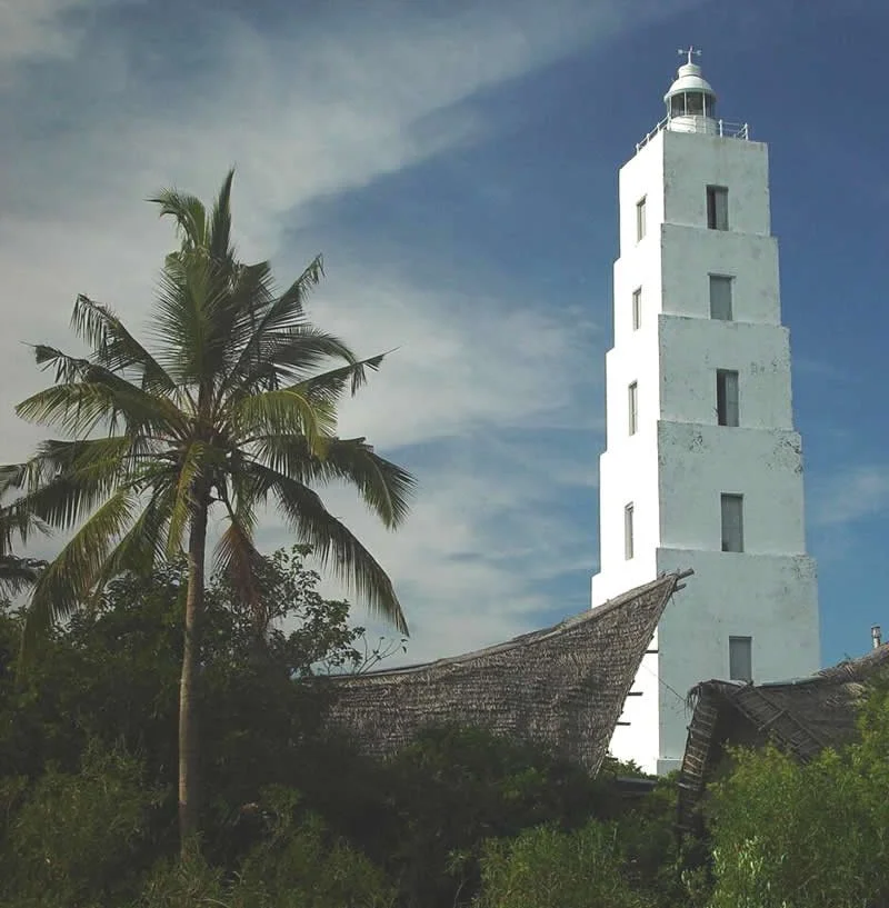 Zanzibar lighthouse surrounded by palm trees