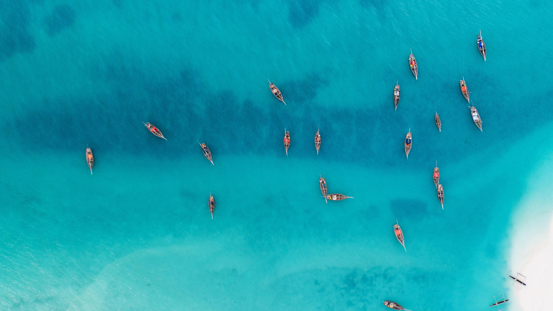 Aerial view of traditional fishing boats at Kendwa